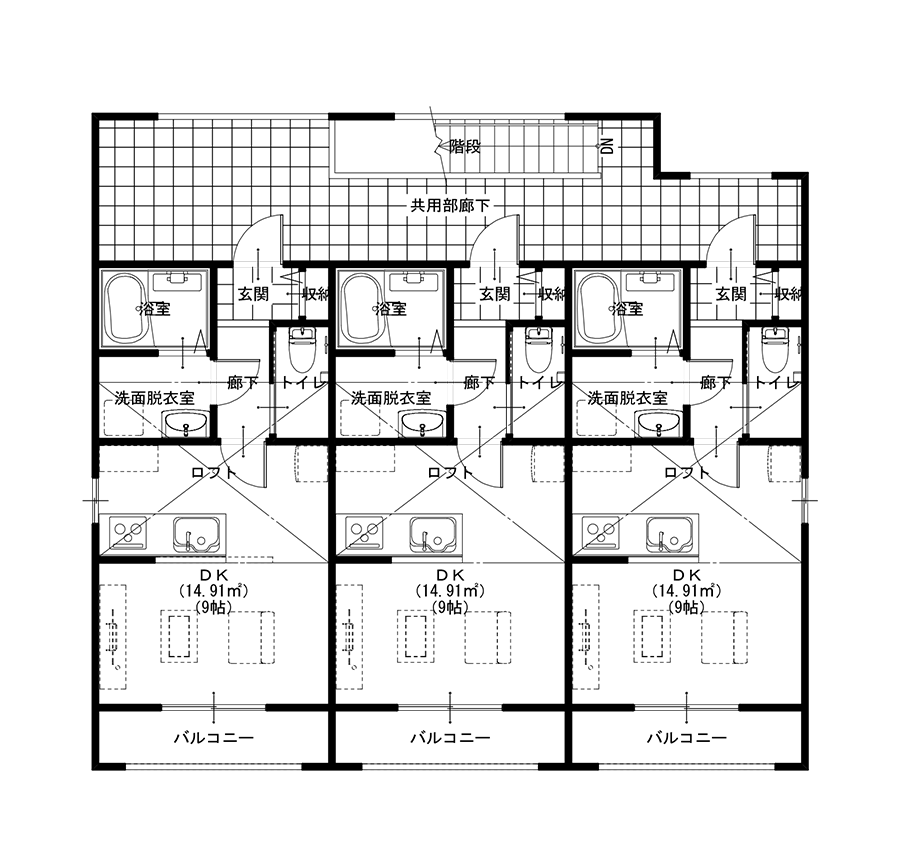 ロフト付き２階建てアパート間取り